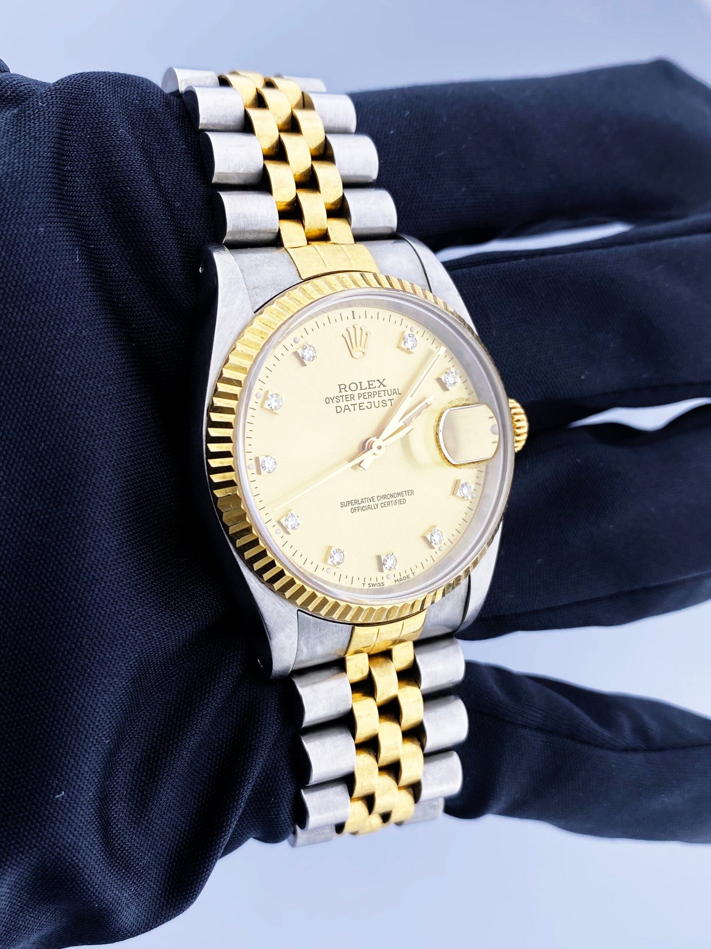 Rolex Datejust 16233 Diamond Champagne Dial Mens Watch Box Papers
