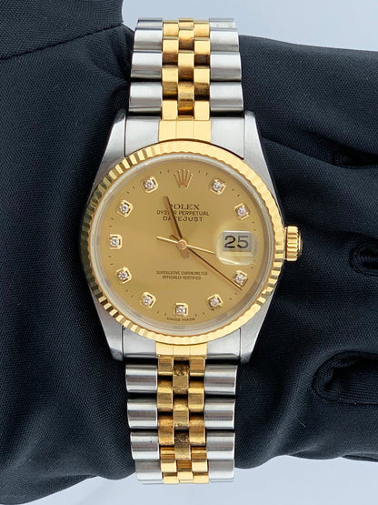 Rolex Datejust 16233 Diamond Dial Mens Watch Box Papers - Virtual