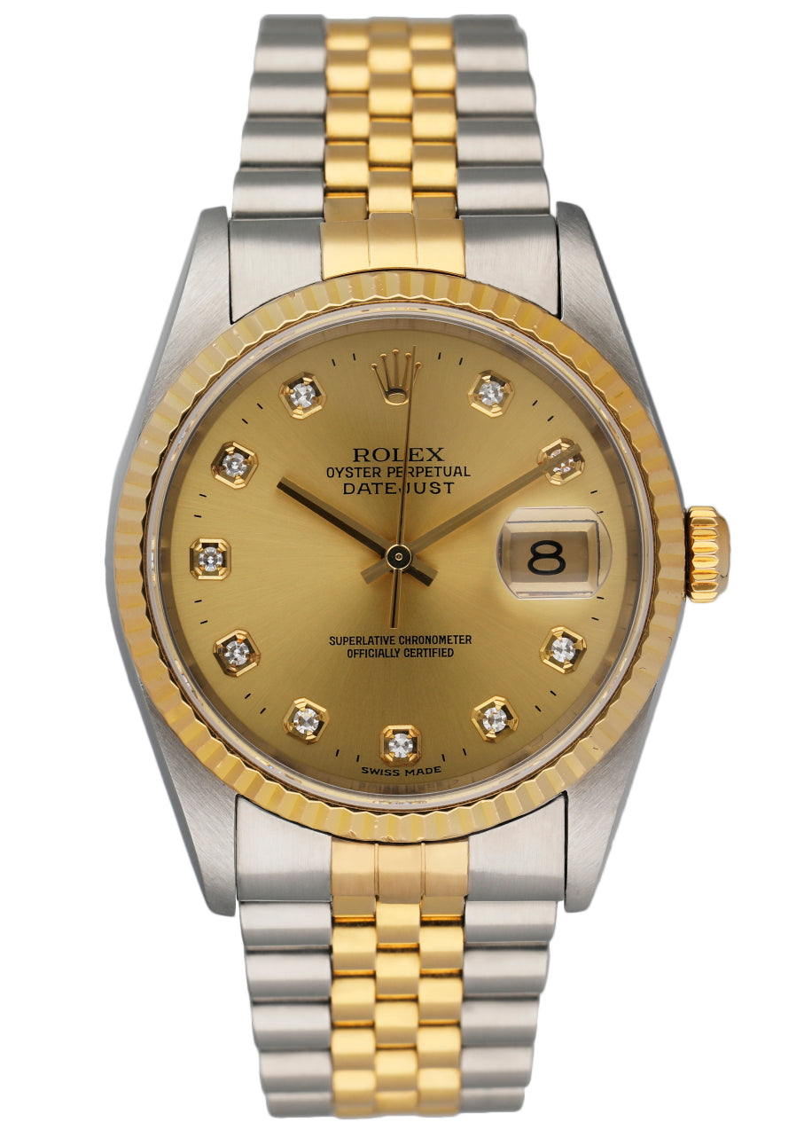 Rolex Datejust 16233 Diamond Dial Mens Watch Box Papers - Virtual