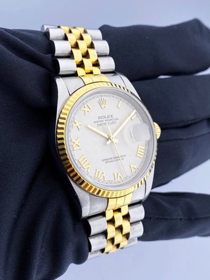 Rolex Datejust 16233 Ivory Pyramid Dial Mens Watch - Wristwatch