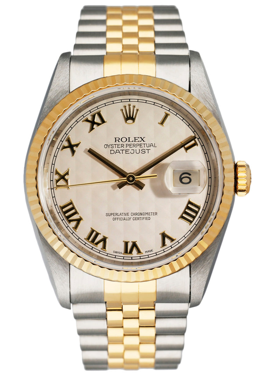 Rolex Datejust 16233 Ivory Pyramid Dial Mens Watch - Wristwatch