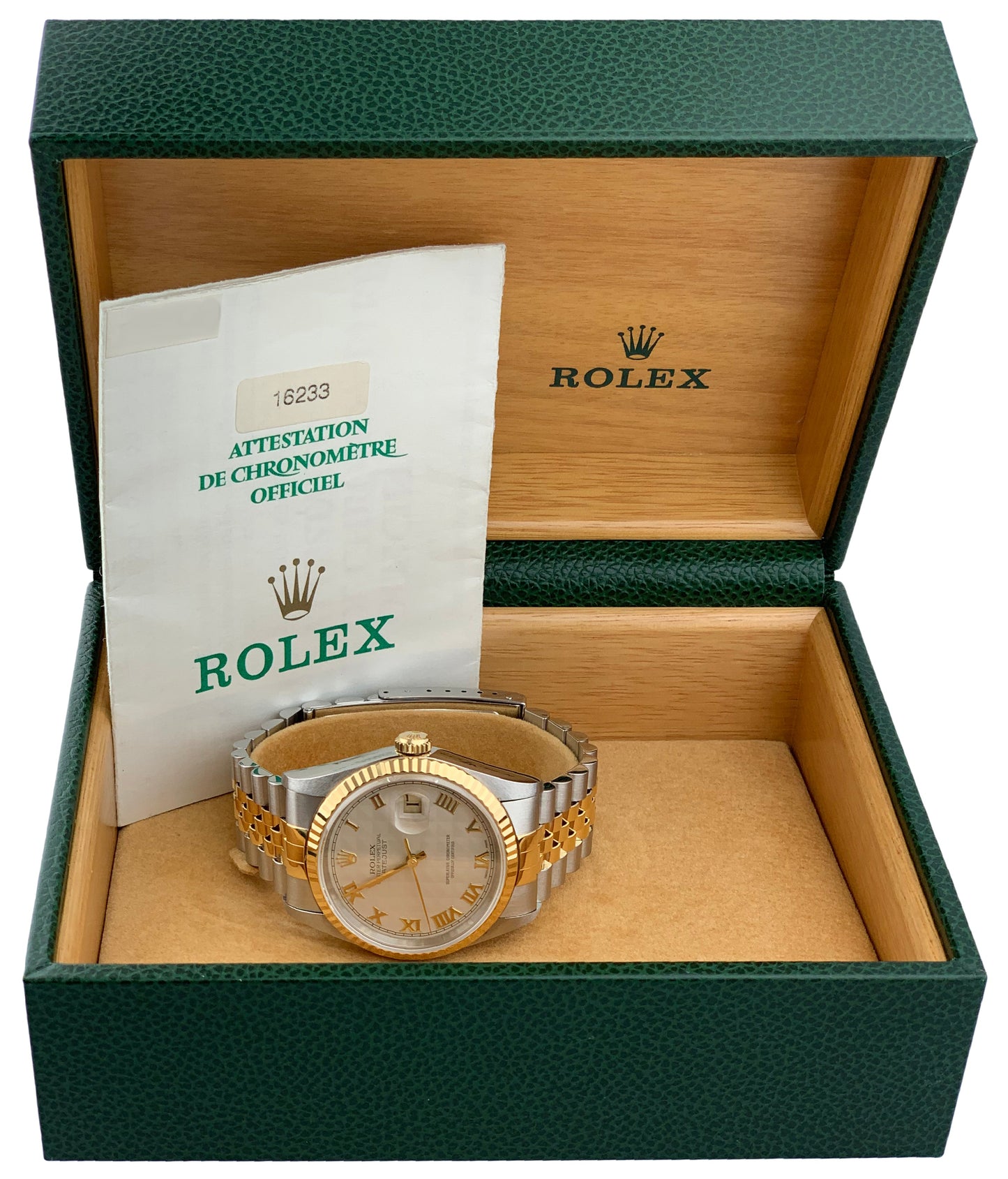 Rolex Datejust 16233 Ivory Pyramid Dial Mens Watch Box & Papers - Wristwatch