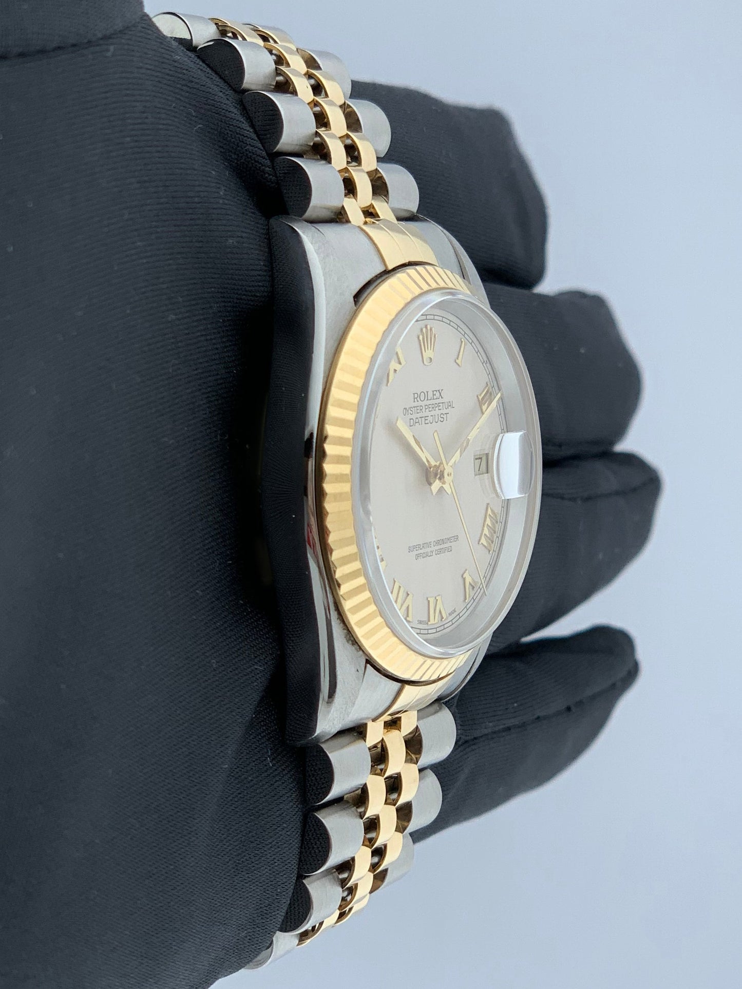 Rolex Datejust 16233 Ivory Pyramid Dial Mens Watch Box & Papers - Wristwatch