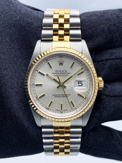 Rolex Datejust 16233 Silver Dial Mens Watch Box Papers - Wristwatch
