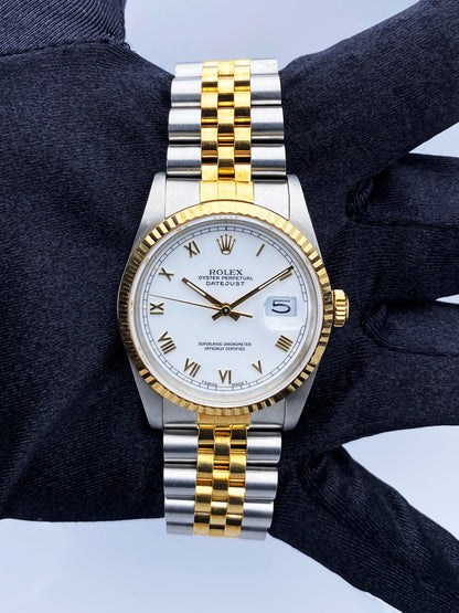 Rolex Datejust 16233 White Dial Two Tone Mens Watch - Wristwatch