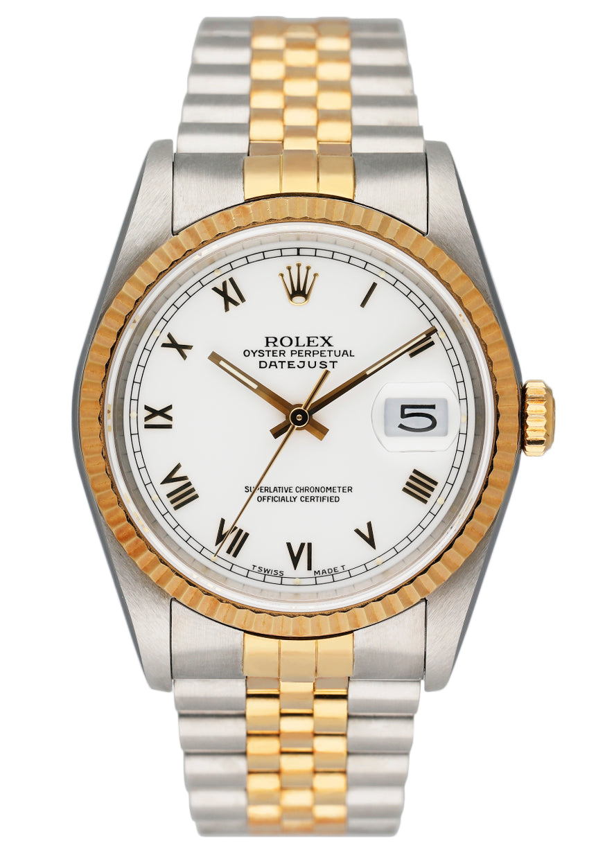 Rolex Datejust 16233 White Dial Two Tone Mens Watch - Wristwatch
