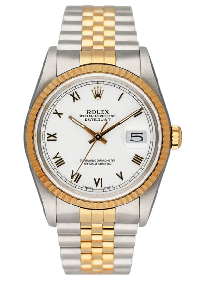 Rolex Datejust 16233 White Dial Two Tone Mens Watch - Wristwatch
