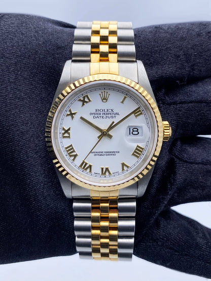 Rolex Datejust 16233 White Dial Two Tone Mens Watch Box Papers