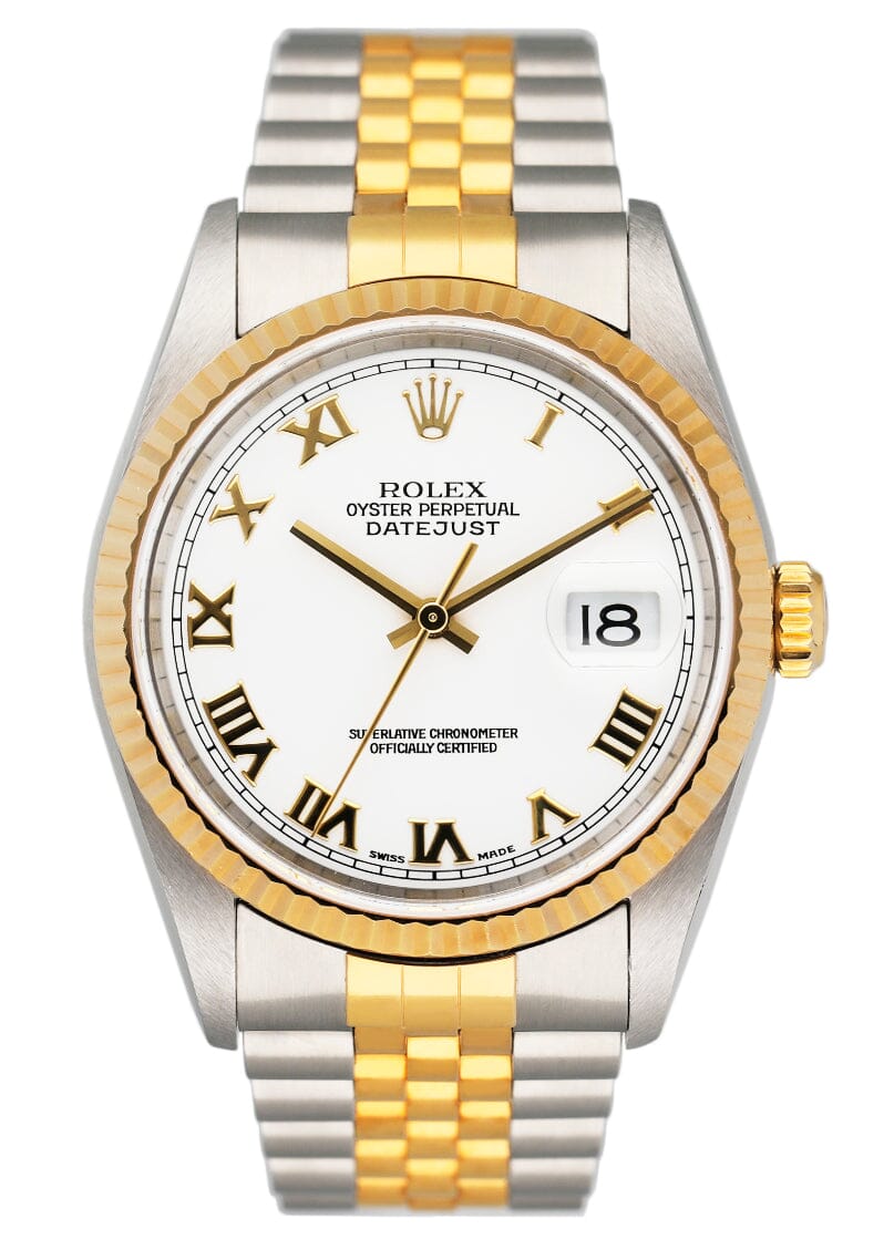 Rolex Datejust 16233 White Dial Two Tone Mens Watch Box Papers