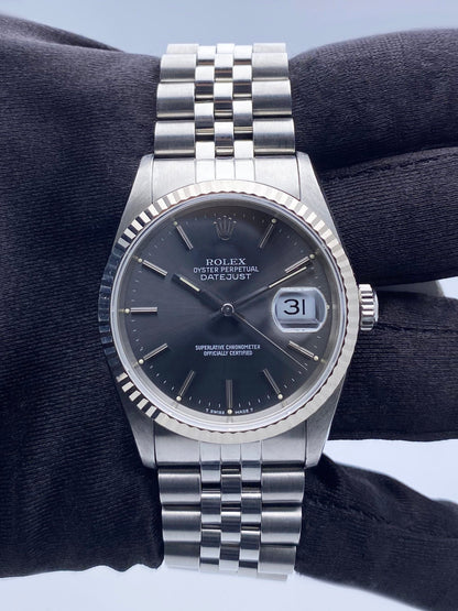 Rolex Datejust 16234 Gray Dial Mens Watch Box Papers