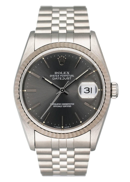 Rolex Datejust 16234 Gray Dial Mens Watch Box Papers