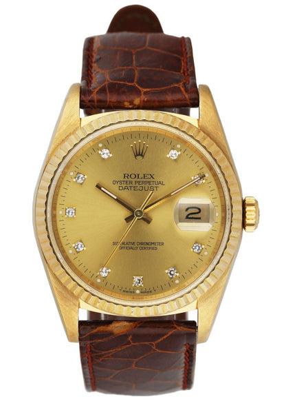 Rolex Datejust 16238 18k Yellow Gold Diamond Mens Watch - Wristwatch