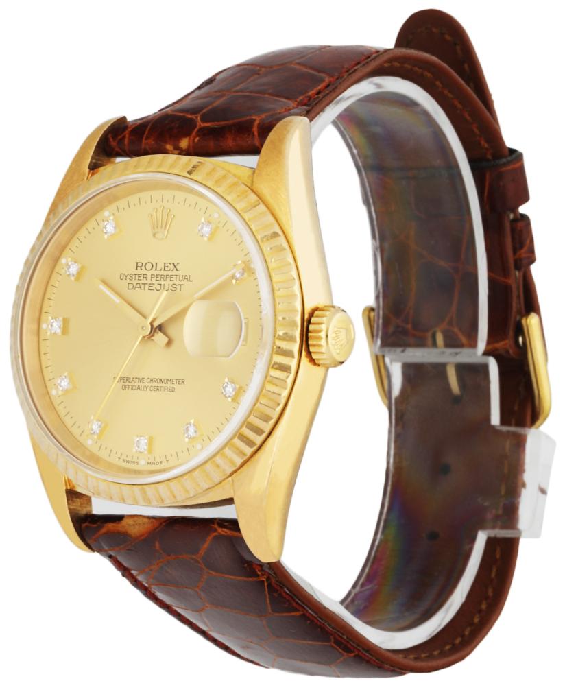 Rolex Datejust 16238 18k Yellow Gold Diamond Mens Watch - Wristwatch