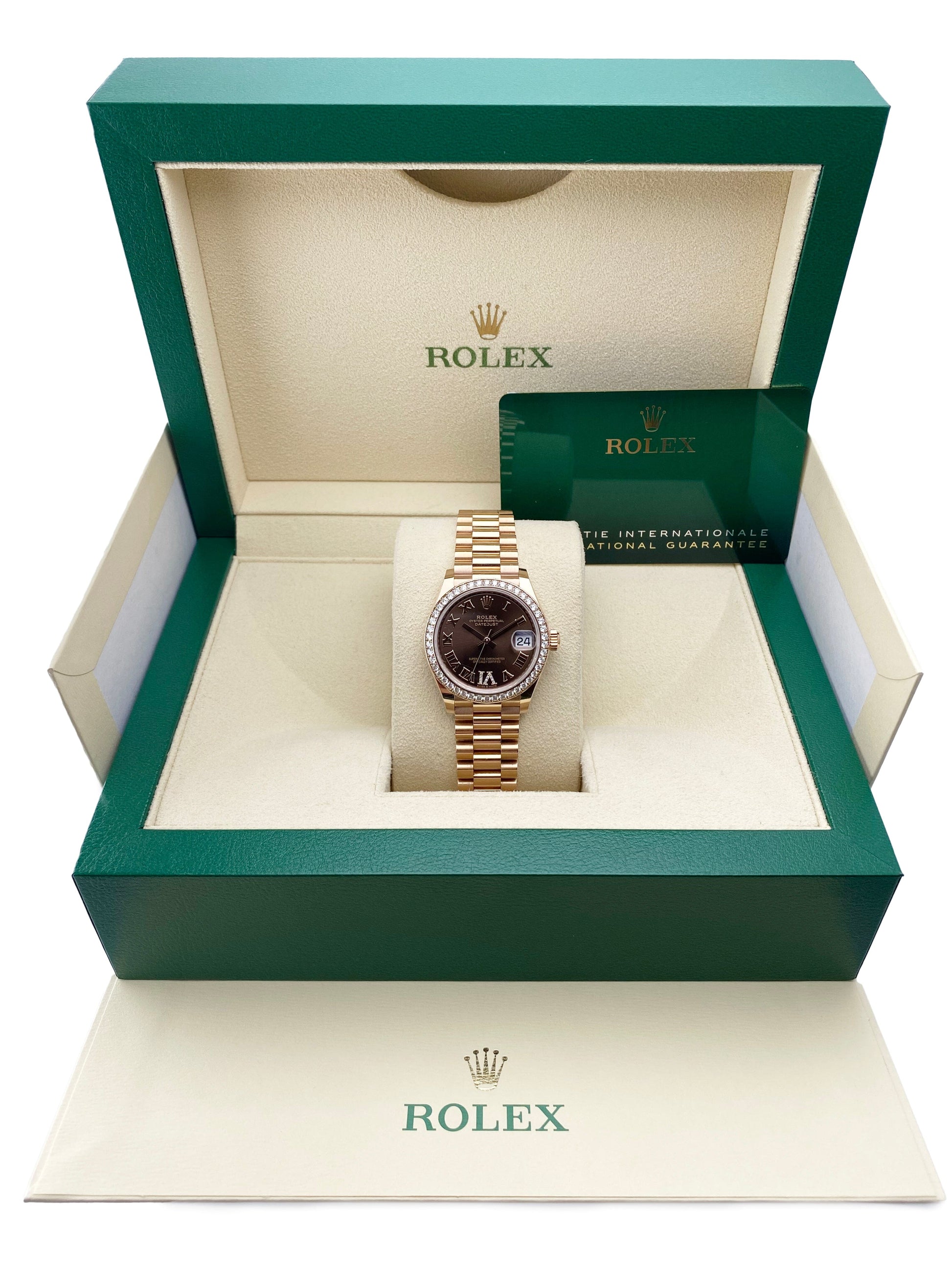 Rolex Datejust 278285RBR Diamond Chocolate Dial Rose Gold Watch Box Papers