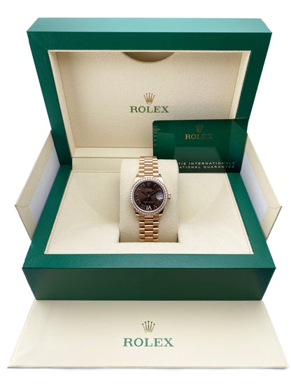 Rolex Datejust 278285RBR Diamond Chocolate Dial Rose Gold Watch Box Papers