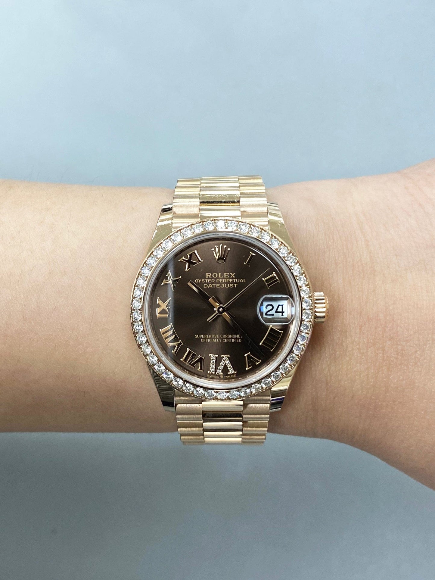 Rolex Datejust 278285RBR Diamond Chocolate Dial Rose Gold Watch Box Papers