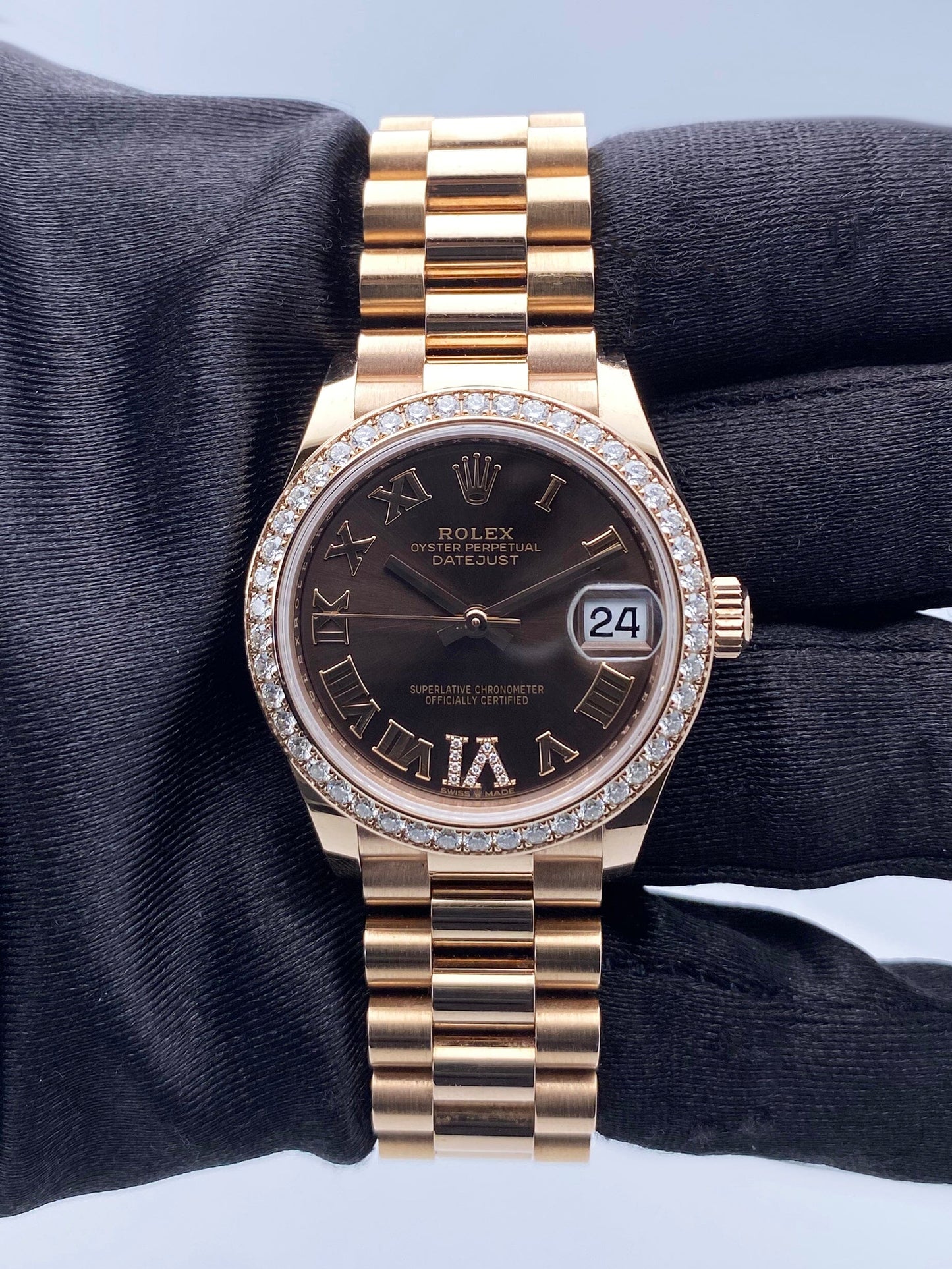 Rolex Datejust 278285RBR Diamond Chocolate Dial Rose Gold Watch Box Papers