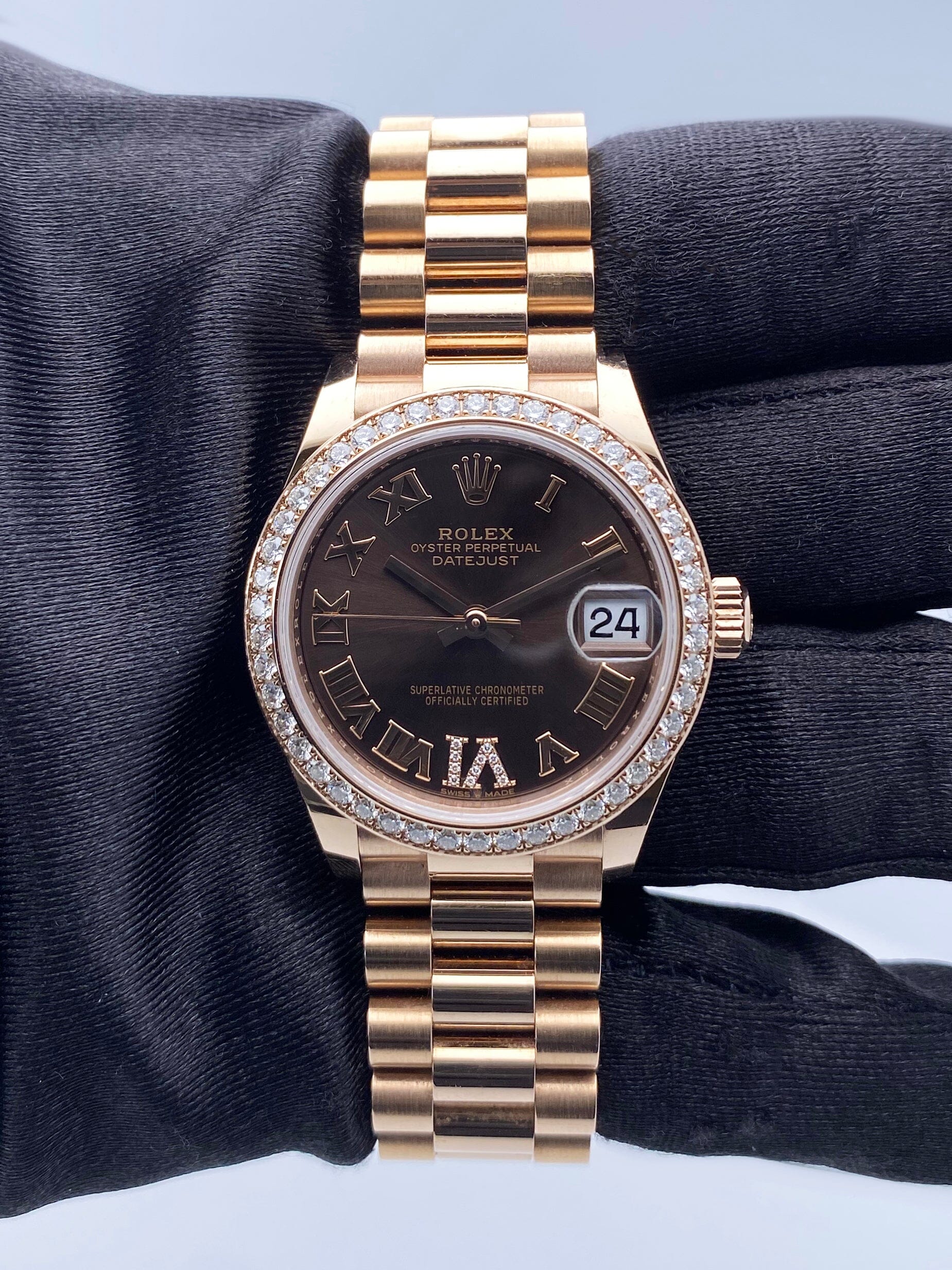 Rolex Datejust 278285RBR Diamond Chocolate Dial Rose Gold Watch Box Papers