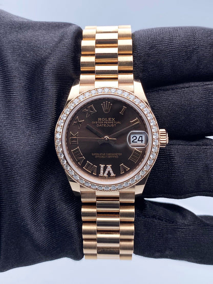 Rolex Datejust 278285RBR Diamond Chocolate Dial Rose Gold Watch Box Papers