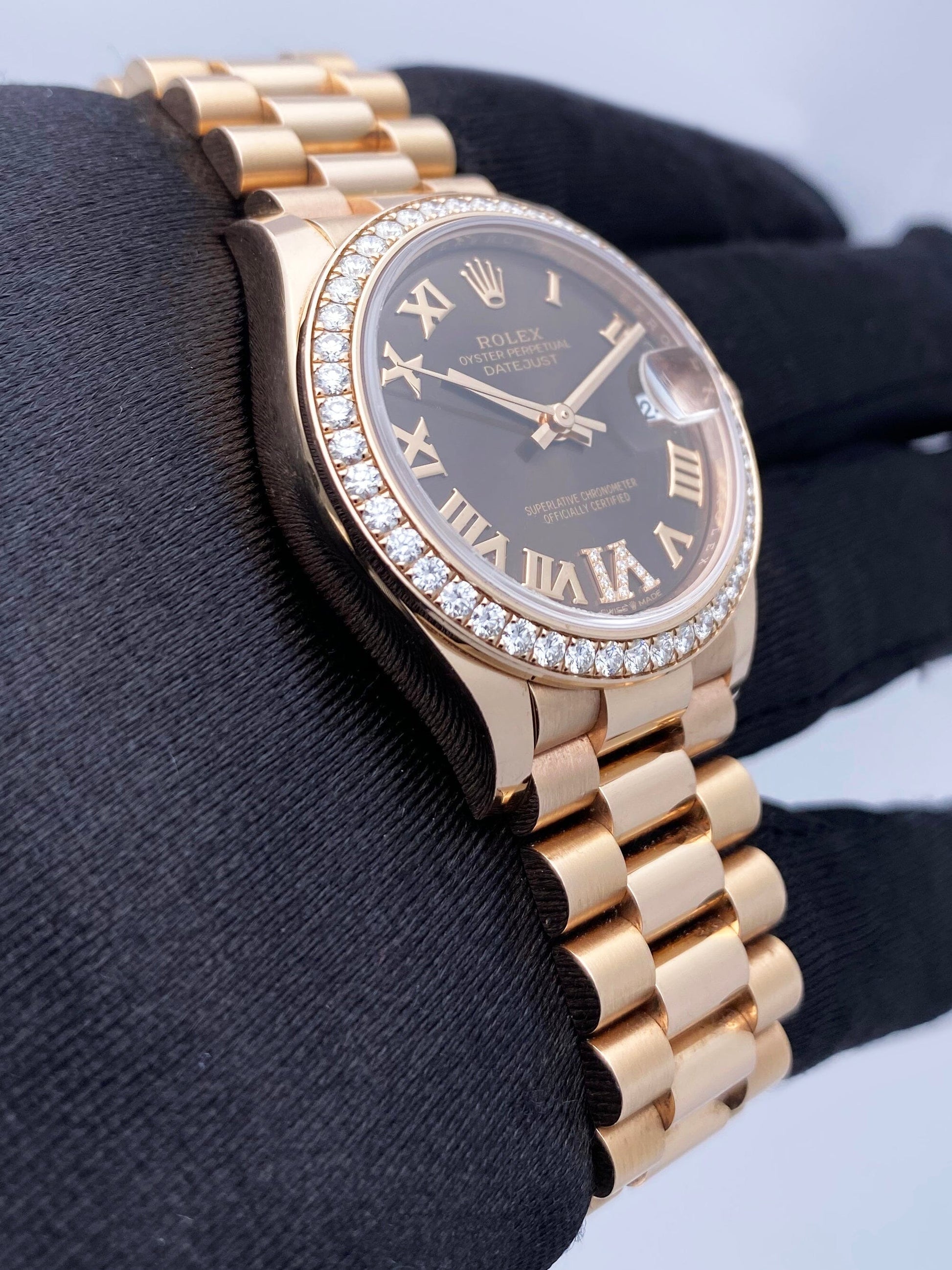 Rolex Datejust 278285RBR Diamond Chocolate Dial Rose Gold Watch Box Papers