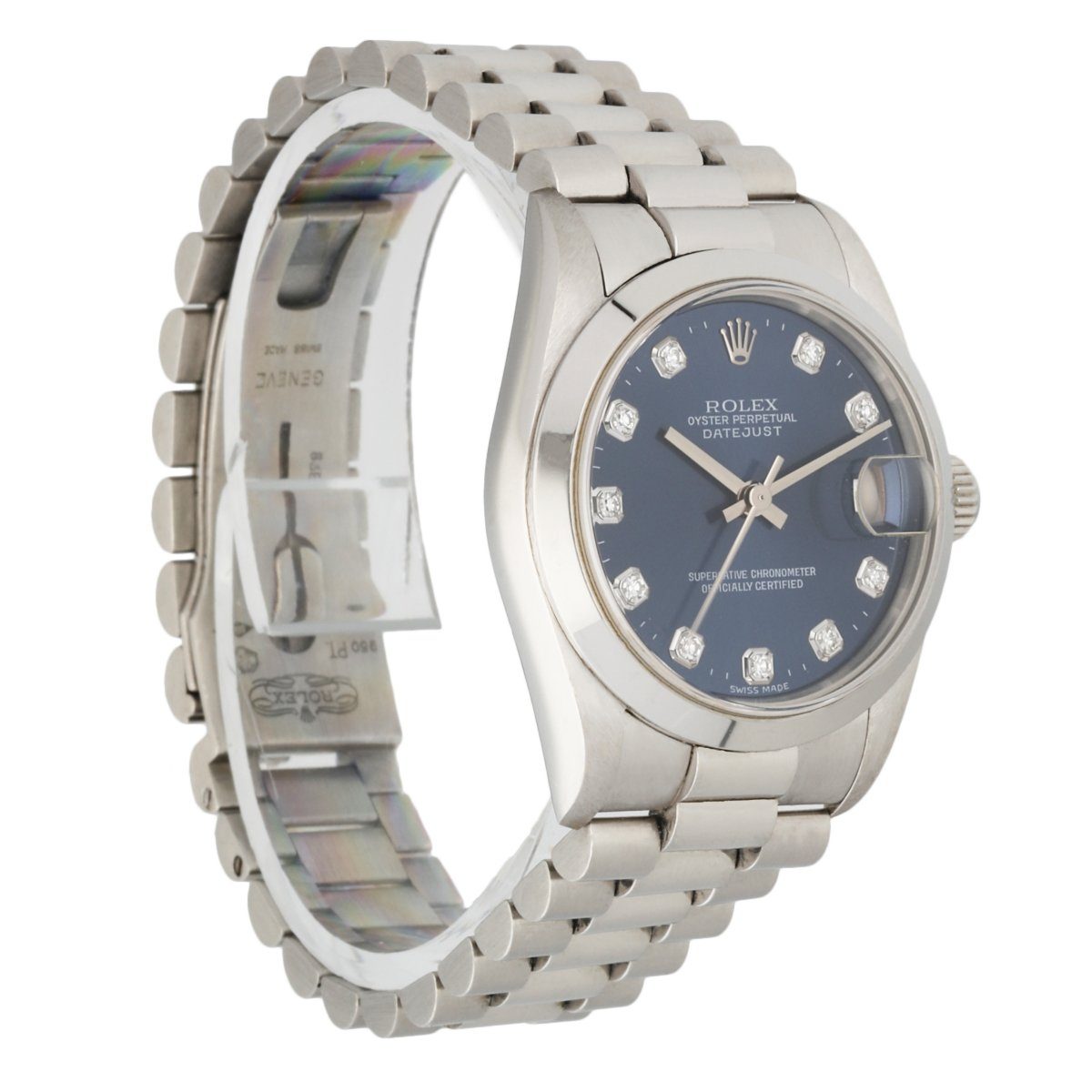 Rolex Datejust 68246 Platinum Blue Dial Midsize Watch - Virtual
