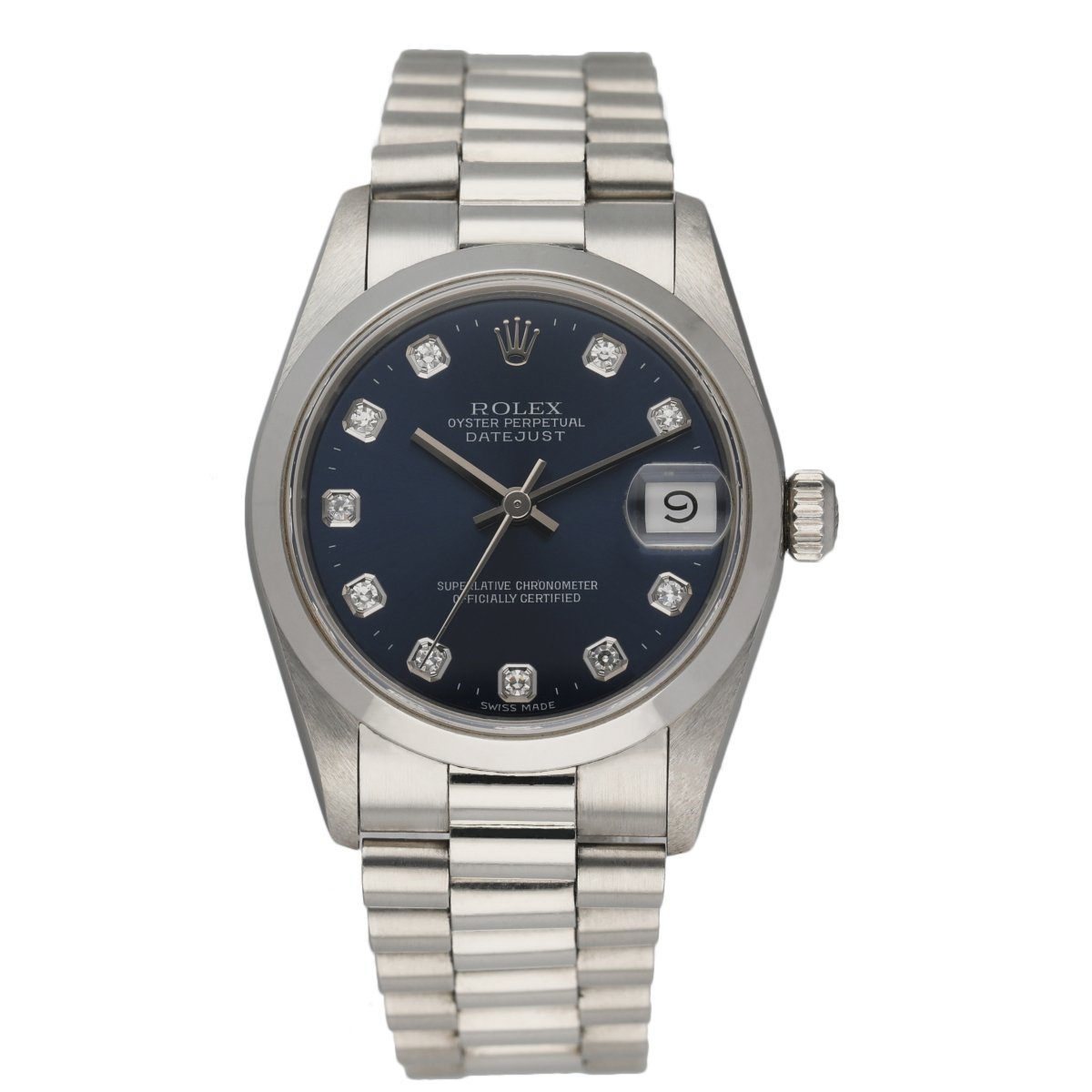 Rolex Datejust 68246 Platinum Blue Dial Midsize Watch - Virtual
