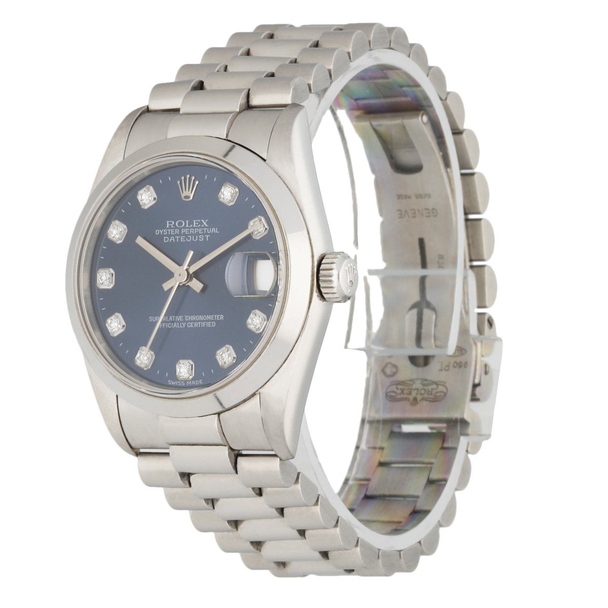 Rolex Datejust 68246 Platinum Blue Dial Midsize Watch - Virtual