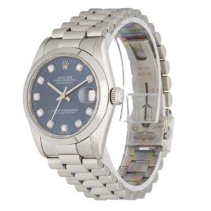 Rolex Datejust 68246 Platinum Blue Dial Midsize Watch - Virtual