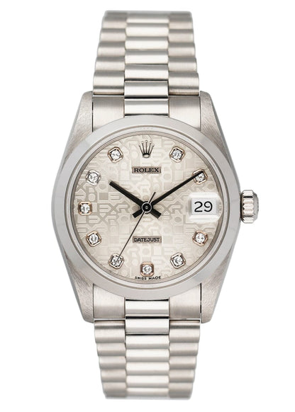 Rolex Datejust 68246 Platinum Diamond Anniversary Dial Midsize Watch