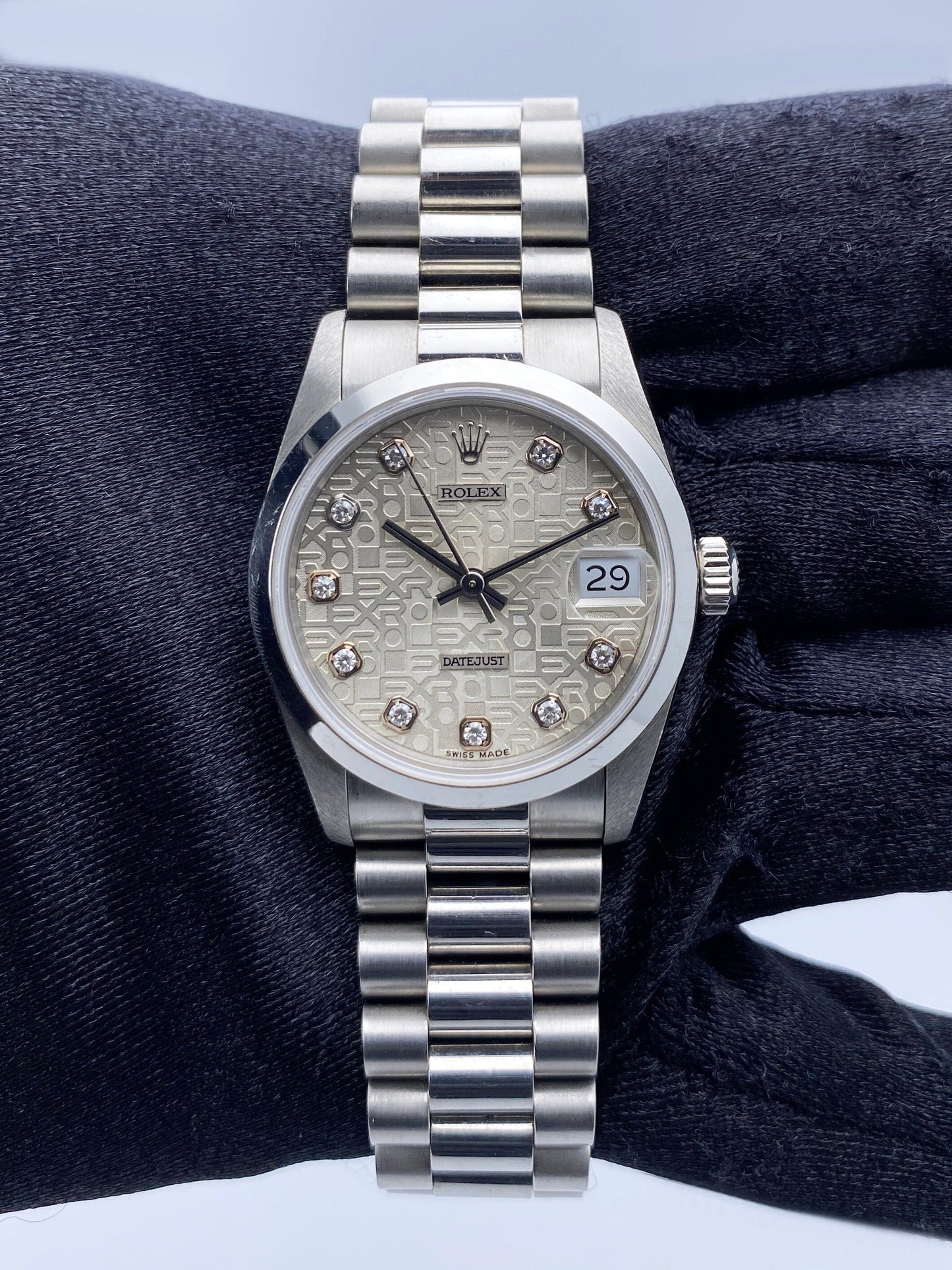 Rolex Datejust 68246 Platinum Diamond Anniversary Dial Midsize Watch