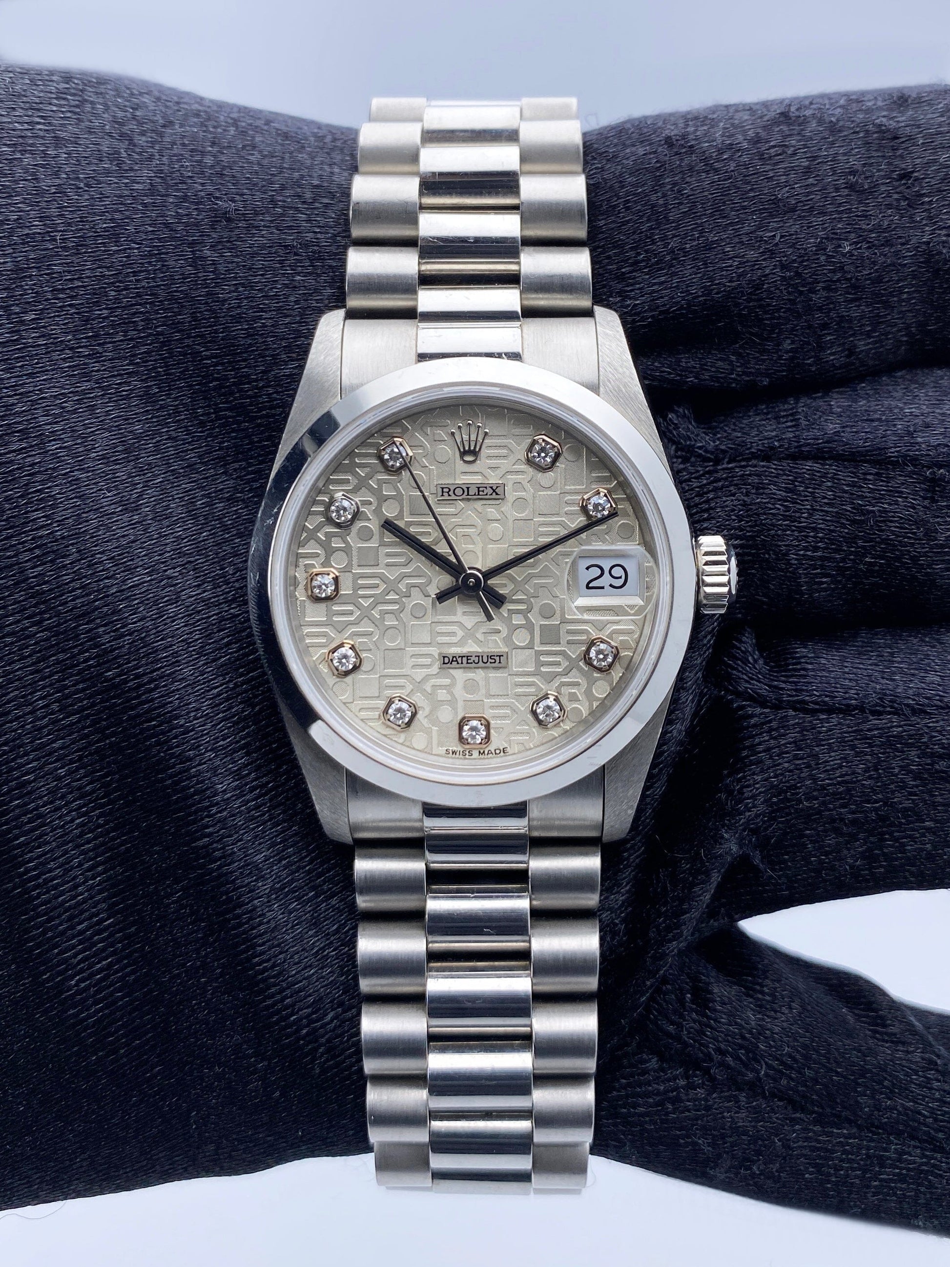 Rolex Datejust 68246 Platinum Diamond Anniversary Dial Midsize Watch