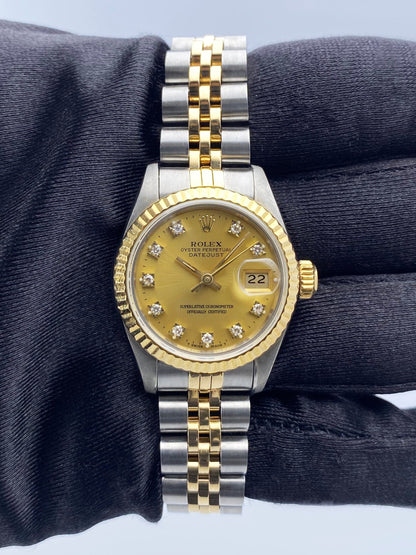 Rolex Datejust 69173 Diamond Champagne Dial Ladies Watch Box Papers - Watches