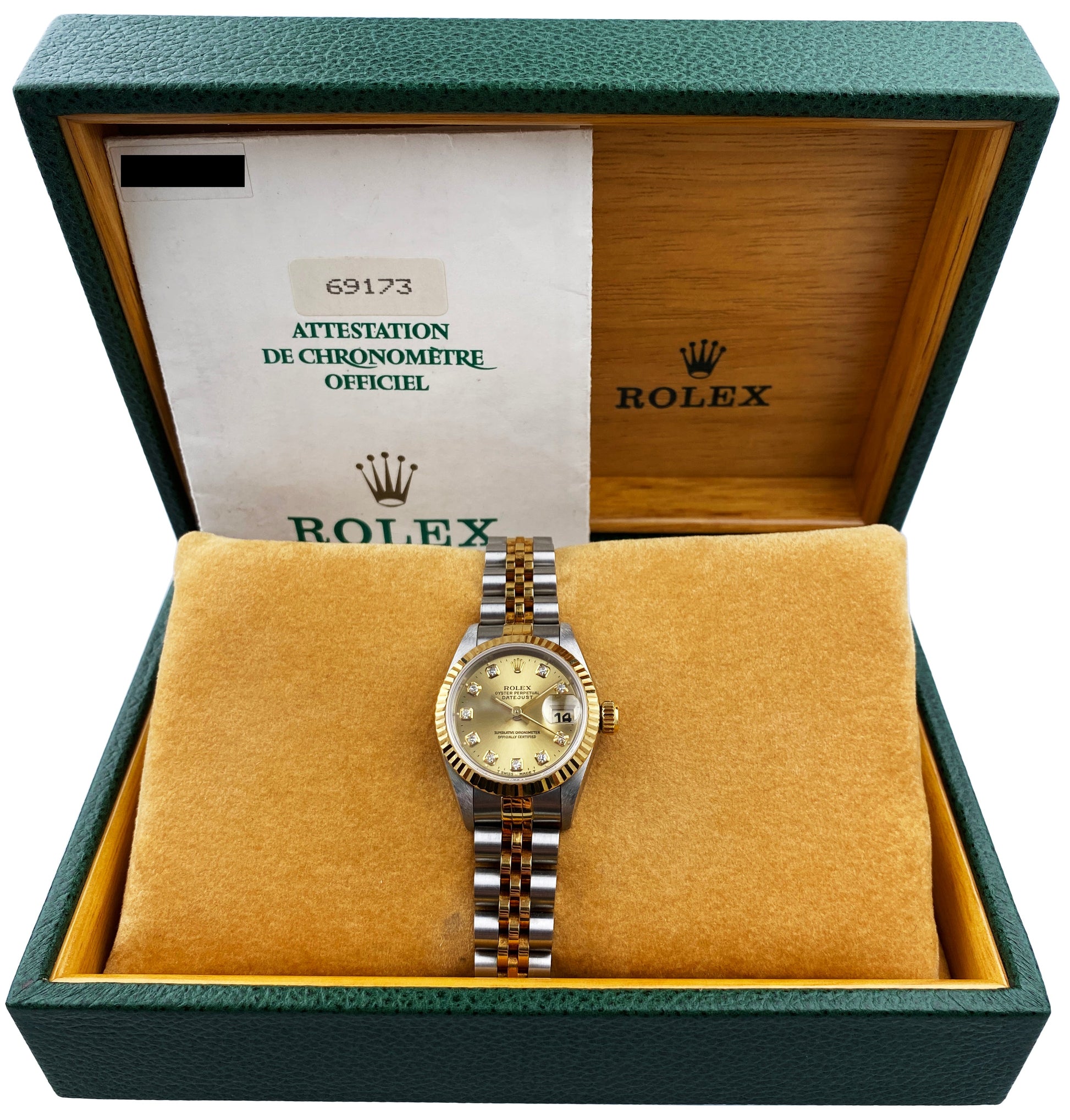 Rolex Datejust 69173 Diamond Dial Ladies Watch Box & Papers - Virtual