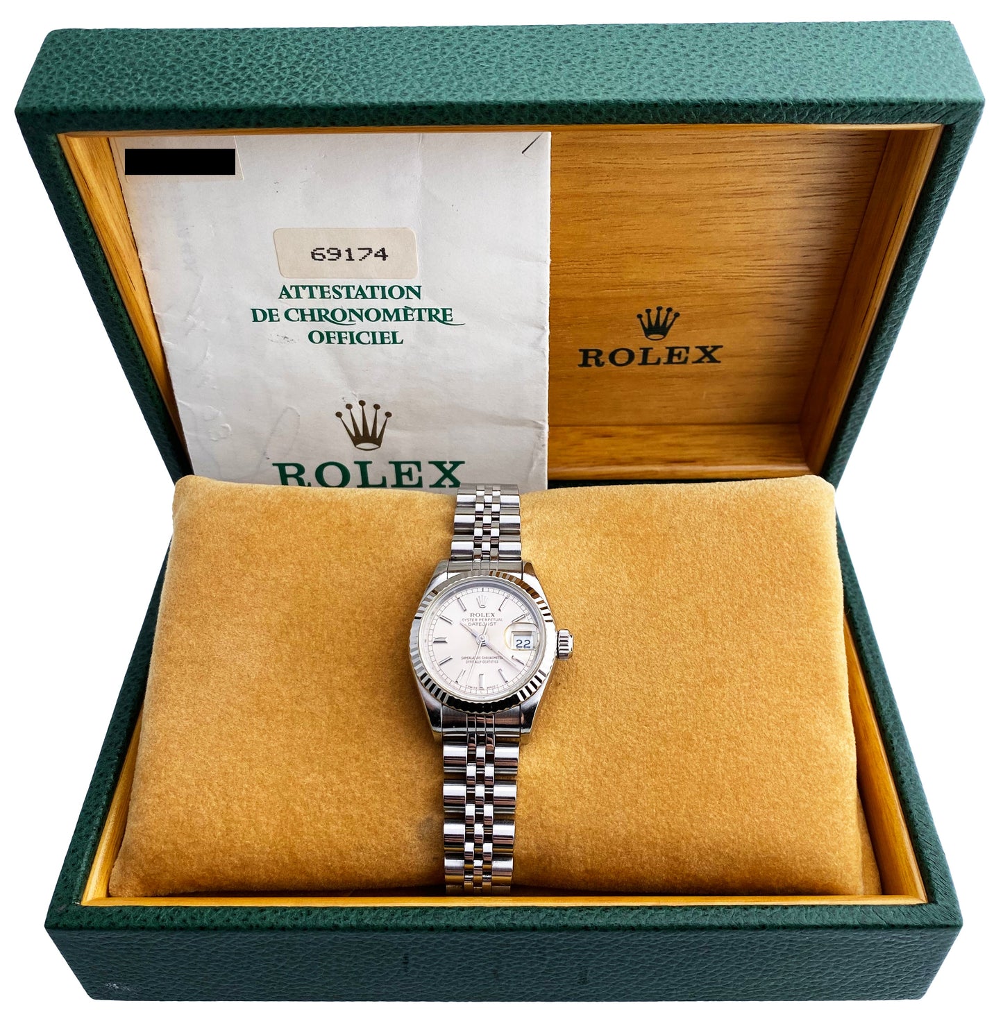 Rolex Datejust 69174 Sliver Dial Ladies Watch Box & Papers - v
