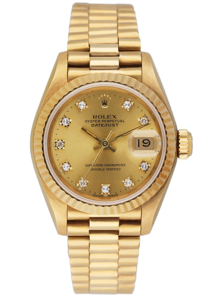 Rolex Datejust 69178 18K Yellow Gold Diamond Dial Ladies Watch Box&Papers
