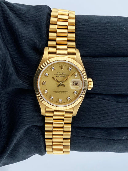 Rolex Datejust 69178 18K Yellow Gold Diamond Dial Ladies Watch Box&Papers