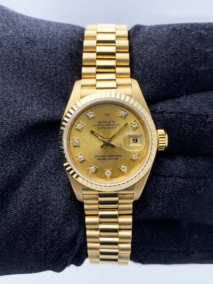 Rolex Datejust 69178 Diamond Dial 18K Yellow Gold Ladies Watch