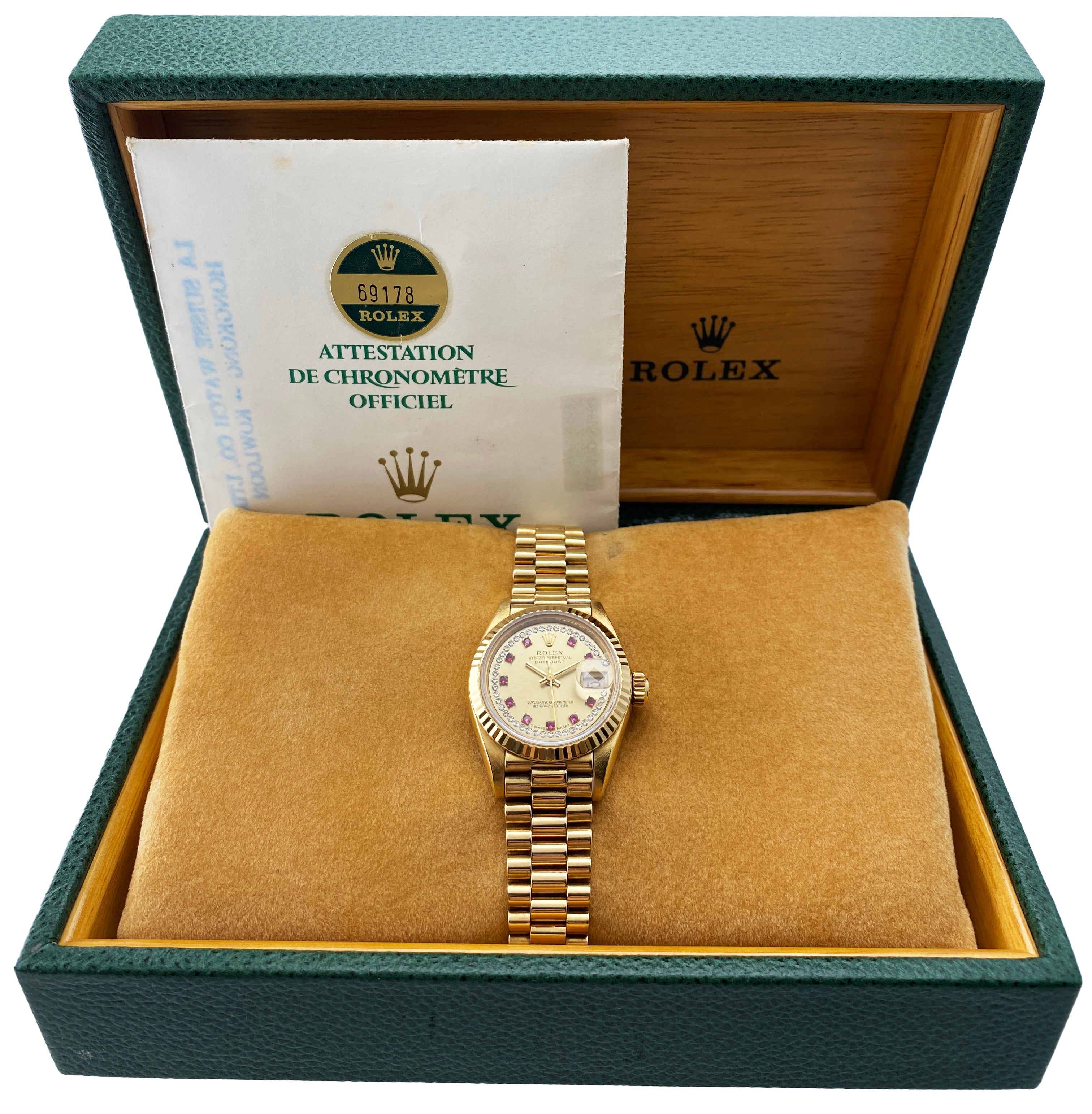 Rolex Datejust 69178 Ruby Diamond Dial Ladies Watch Box Papers