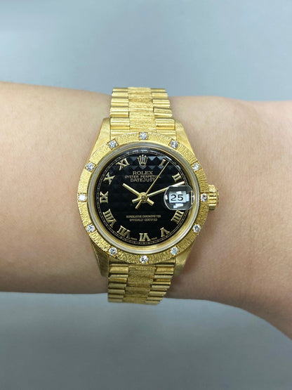 Rolex Datejust 69288 Diamond Black Pyramid Dial Ladies Watch