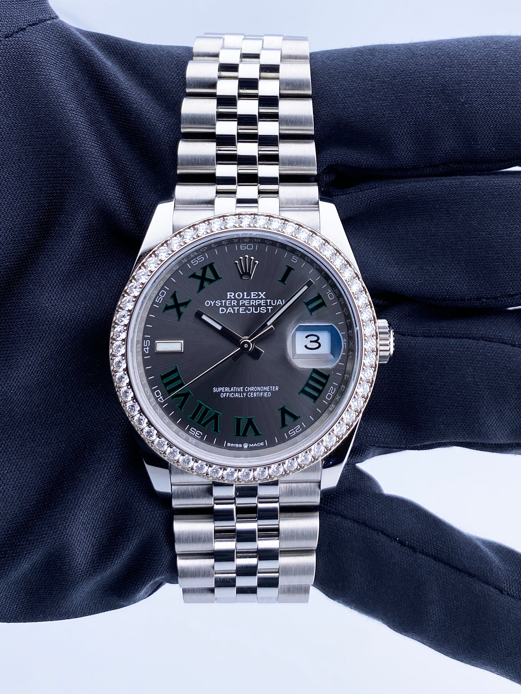 Rolex Datejust Wimbledon 126284RBR Diamond Mens Watch Box Papers - Wristwatch