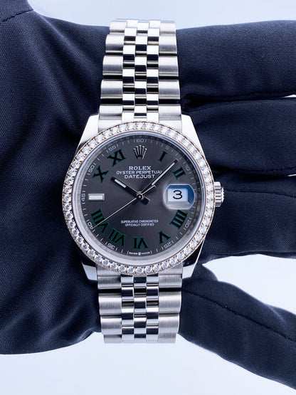 Rolex Datejust Wimbledon 126284RBR Diamond Mens Watch Box Papers - Wristwatch