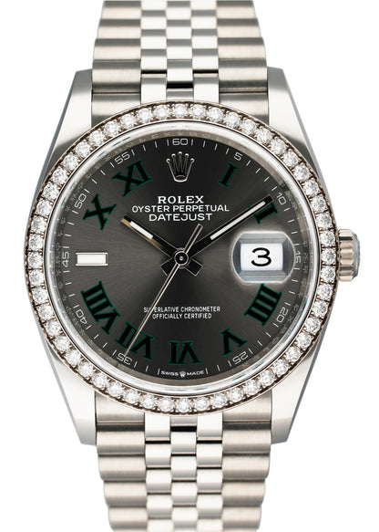 Rolex Datejust Wimbledon 126284RBR Diamond Mens Watch Box Papers - Wristwatch