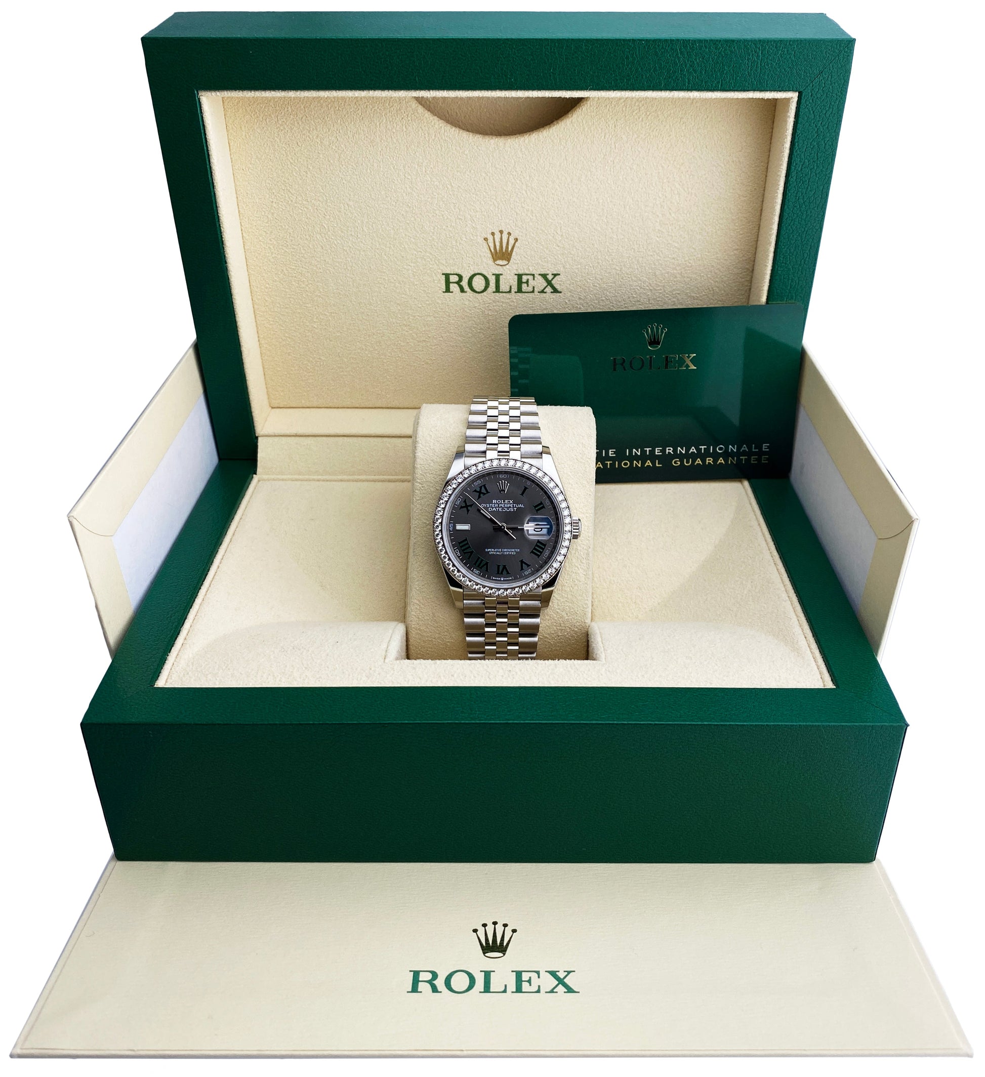 Rolex Datejust Wimbledon 126284RBR Diamond Mens Watch Box Papers - Wristwatch