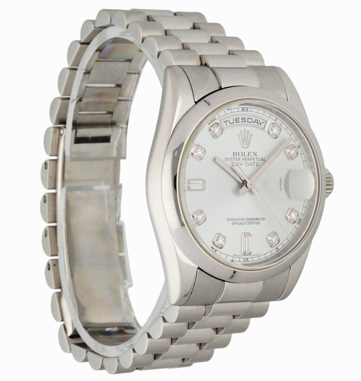 Rolex Day-Date 118206 Platinum Ice Blue Diamond Dial Box & Papers