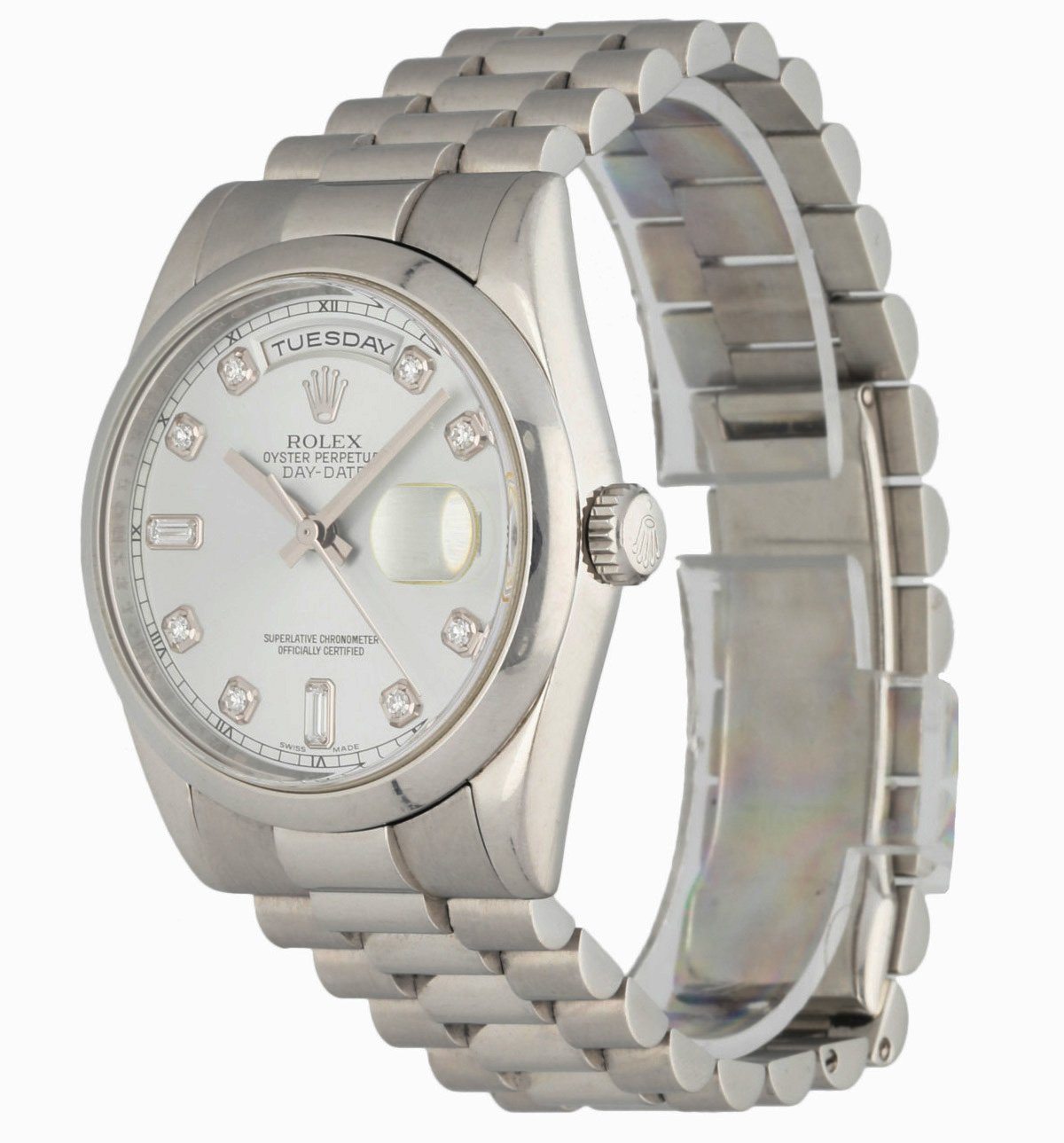 Rolex Day-Date 118206 Platinum Ice Blue Diamond Dial Box & Papers