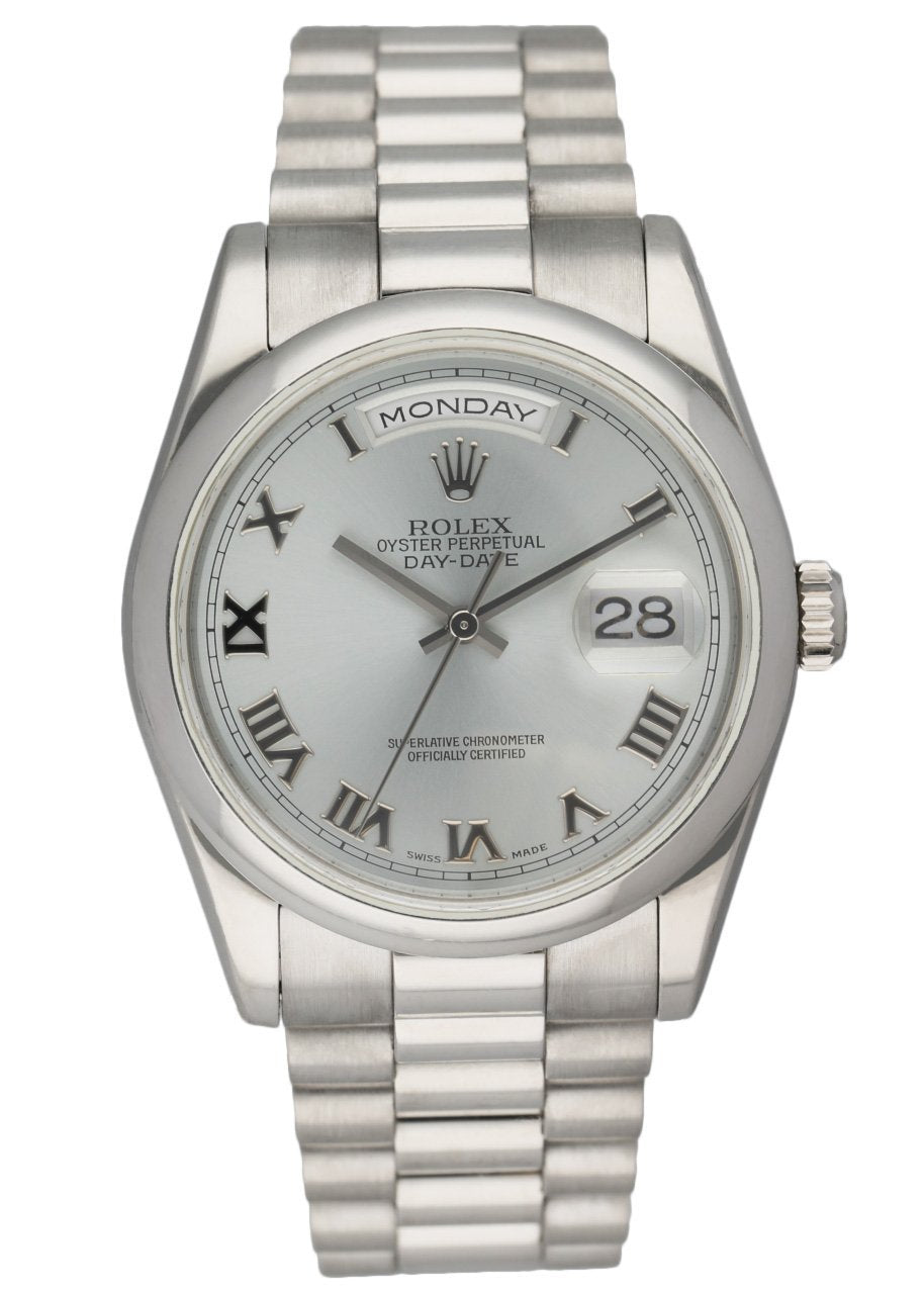 Rolex Day-Date 118206 Platinum Ice Blue Roman Dial Men’s Watch - Virtual
