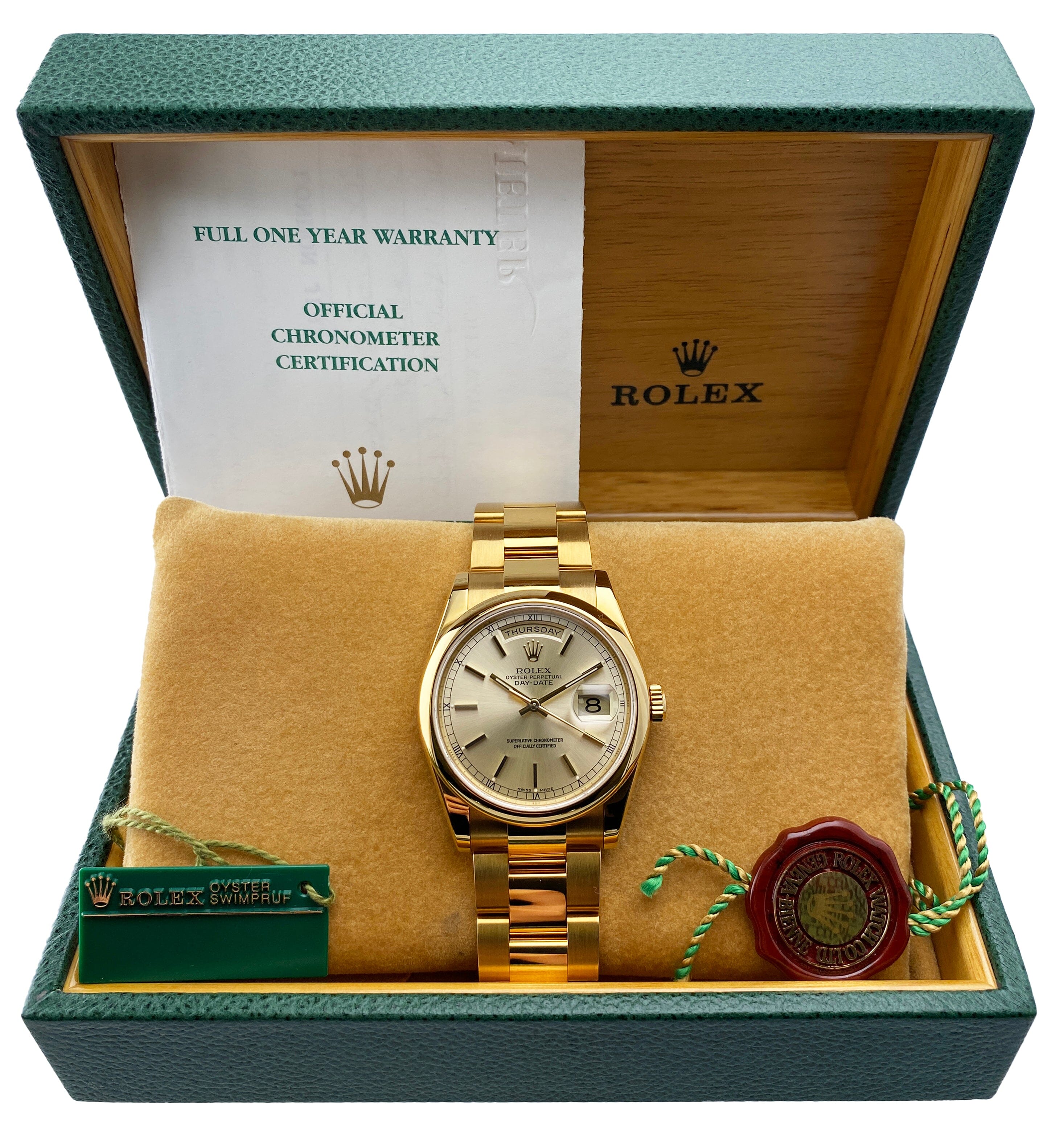 Rolex Day Date 118208 President 18K Yellow Gold Mens Watch Box