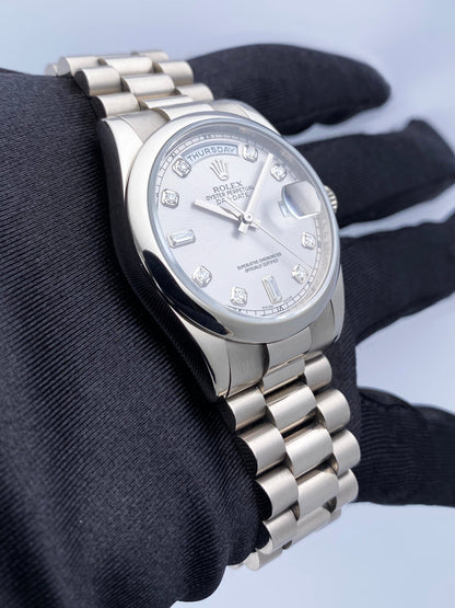 Rolex Day-Date 118209 Diamond 18K White Gold Mens Watch - Wristwatch