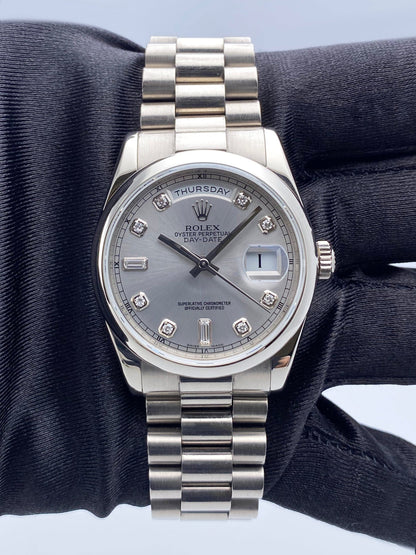 Rolex Day-Date 118209 Diamond 18K White Gold Mens Watch - Wristwatch