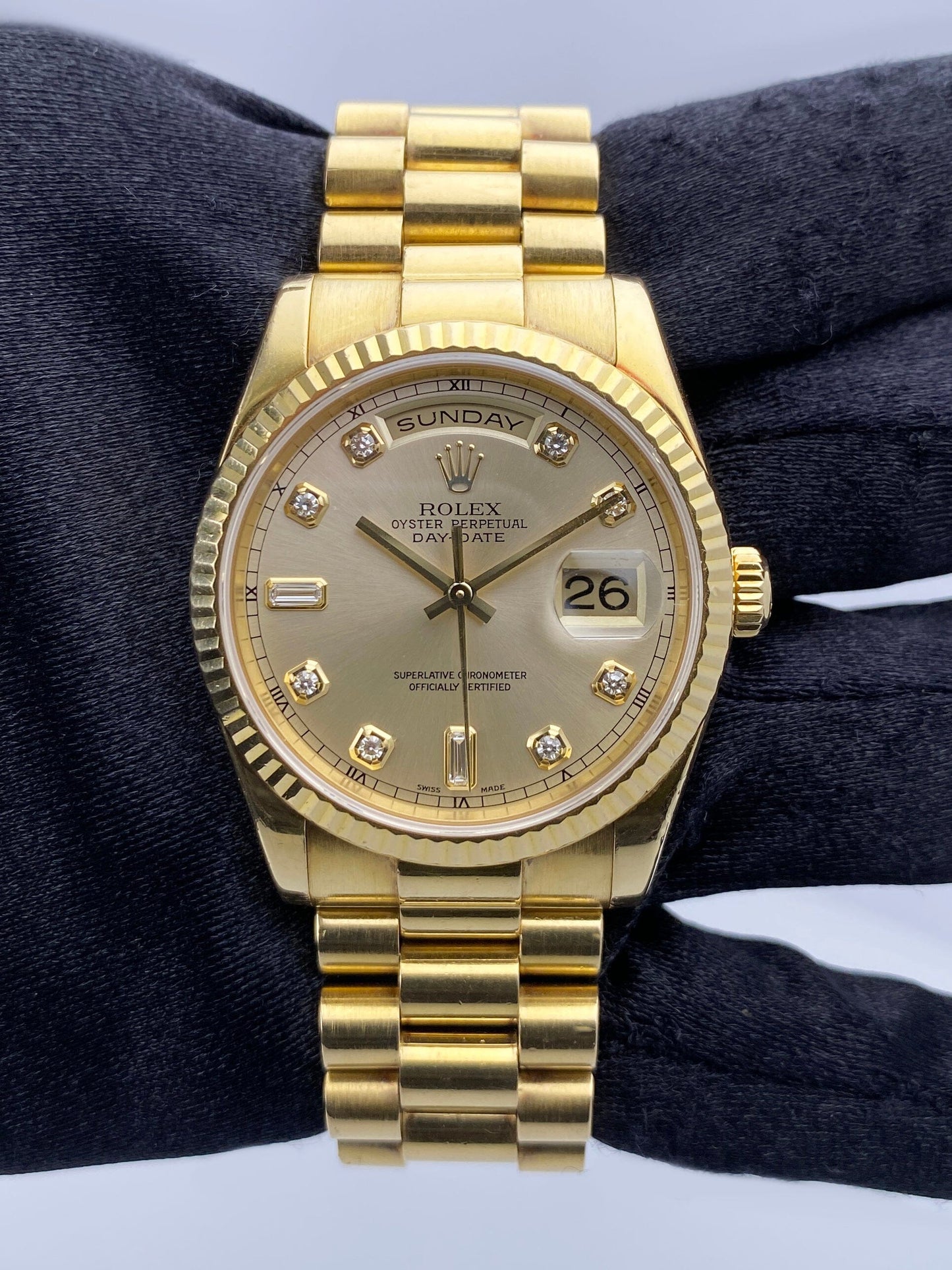 Rolex Day-Date 118238 Diamond Pink Dial Mens Watch Box Papers